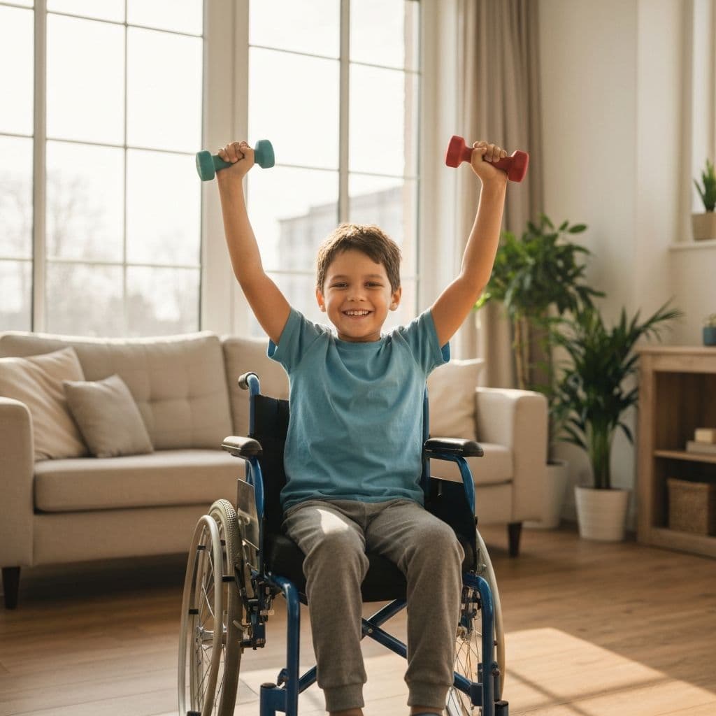 Child practicing yoga with an instructor in a bright indoor space
